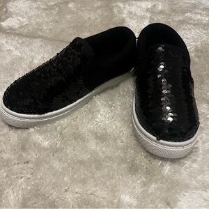 Girls Black Sequin Slip-On Sneakers